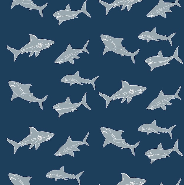 Abstract hand drawn sharks seamless ocean pattern perfect for allover swimwear fabric or wrapping