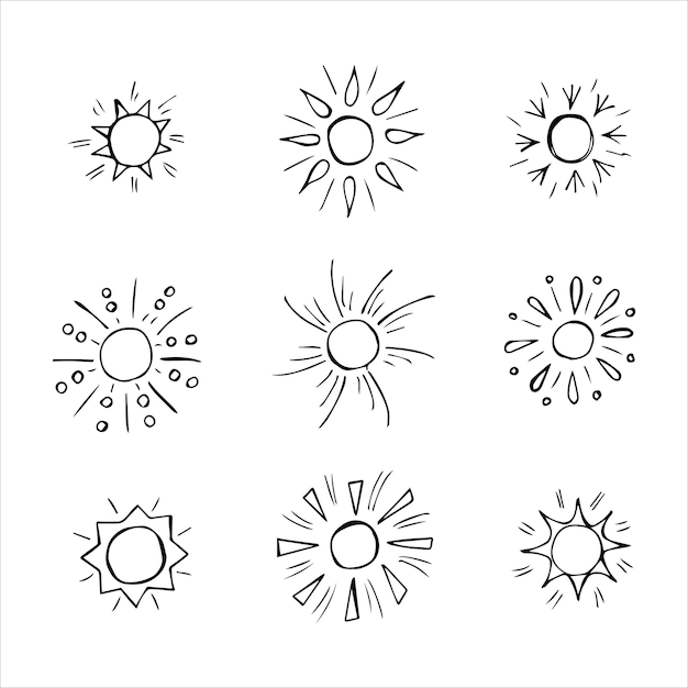 Abstract hand drawn suns or stars in doodle style