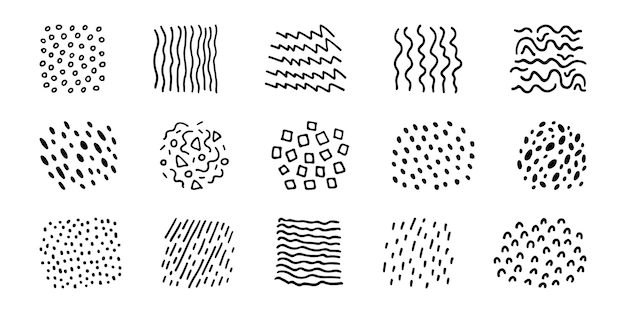 抽象的な手描きのテクスチャパターンデザインのベクトル要素のセット