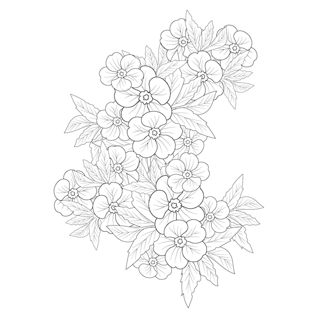 Zentangle di fiori di doodle disegnato a mano astratto linea di raccolta naturale isolata con clipart foglia