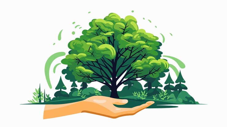 Vector abstract hand holding tree vector illustration