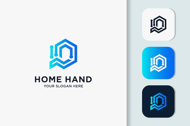 Vector abstract hand house combination logo design