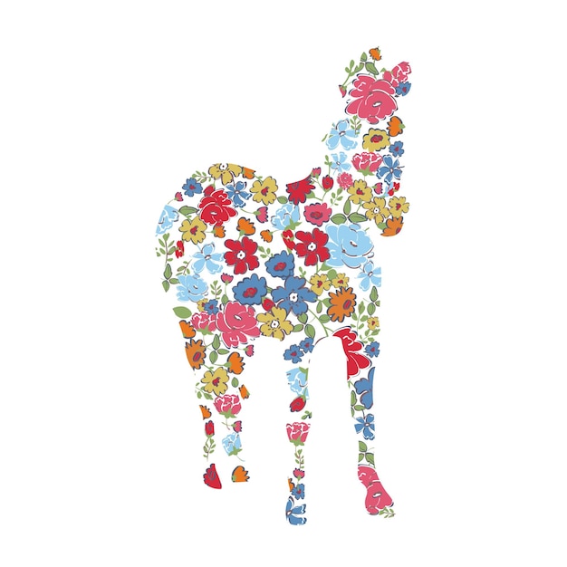 Animale dipinto a mano astratto cavallo con fiori colorati vettore