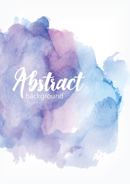 Abstract hand painted watercolor background. artistic paint blot, blotch, stain or smear of blue and purple pastel colors. beautiful aquarelle backdrop. elegant colored vector illustration.