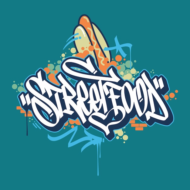 Vettore abstract hand sketched graffiti style street food vector typography illustrazione