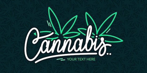 Abstract Hand Written Word Cannabis With Cannabis Leaves Vector Illustration Art