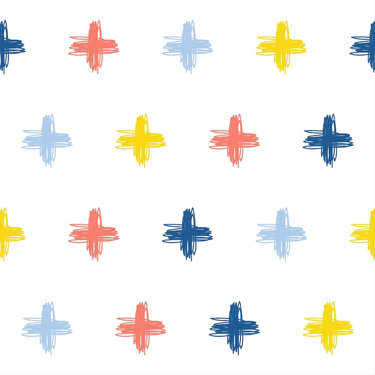 Vector abstract handmade doodle cross seamless pattern background. childish handcrafted wallpaper for design card, baby nappy, diaper, scrapbook, holiday wrapping paper, textile, bag print, t shirt etc.