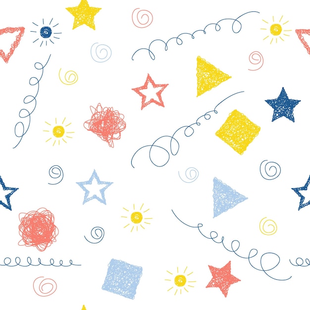 Vector abstract handmade seamless pattern background. childish handcrafted wallpaper for design card, baby nappy, diaper, scrapbook, holiday wrapping paper, textile, bag print, t shirt etc.