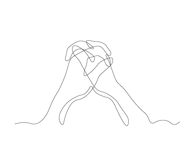 Abstract Hands Holding Each other with fingers crossed Continuous One Line Drawing