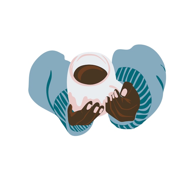 Vector abstract hands holding a mug with coffee vector illustration