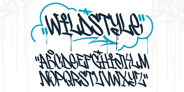 Vector abstract handwritten hiphop graffiti street art style font alphabet vector illustration template