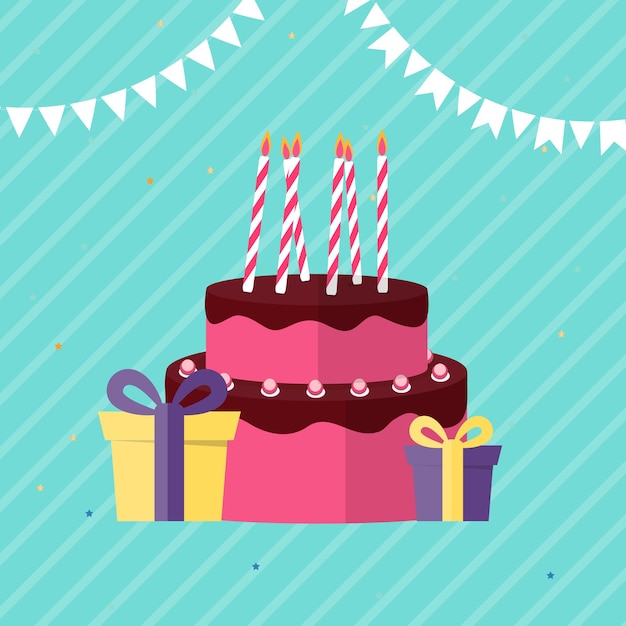 Abstract happy birthday background card template with cake vector illustration