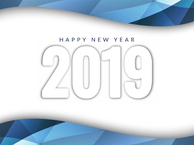 Vector abstract happy new year 2019 blue wavy background