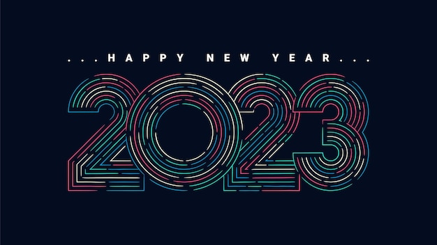 Vector abstract happy new year 2023 line art background
