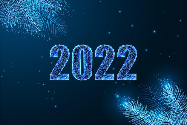 Modello astratto dell'insegna di web digitale del buon anno decorato dai rami sempreverdi