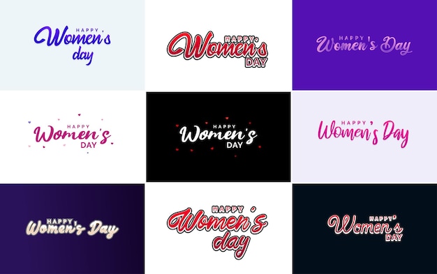 Abstract happy women's day logo with a love vector design in pink purple and black colors