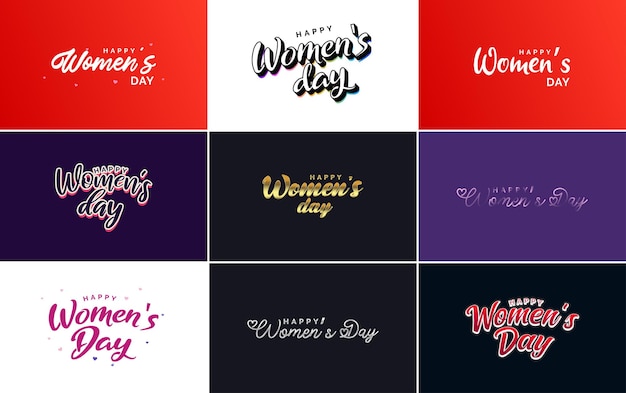 Abstract Happy Women's Day logo with a women's face and love vector design in pink and black colors