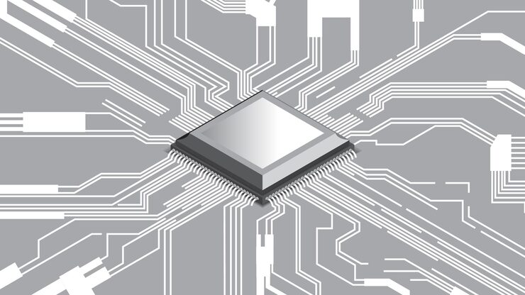 Vector abstract hardware and software background circuit board chip processor mainboard and code programmer hitech computer engineer computer processors cpu motherboard digital chip