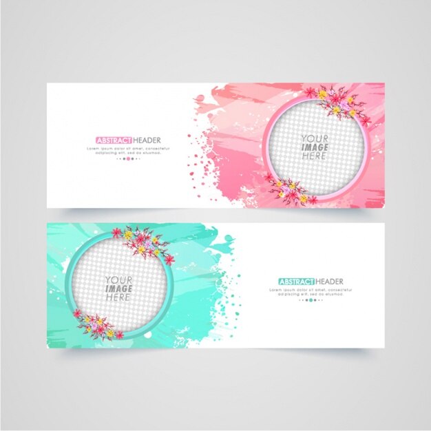 Vector abstract headers with decorative flowers