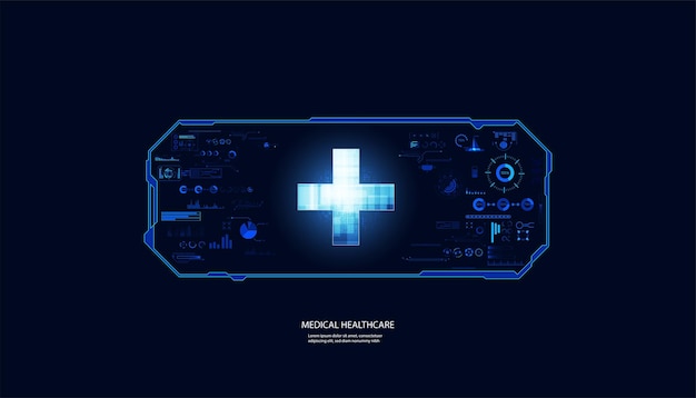Vector abstract health science consist health plus and hud interface digital technology concept modern