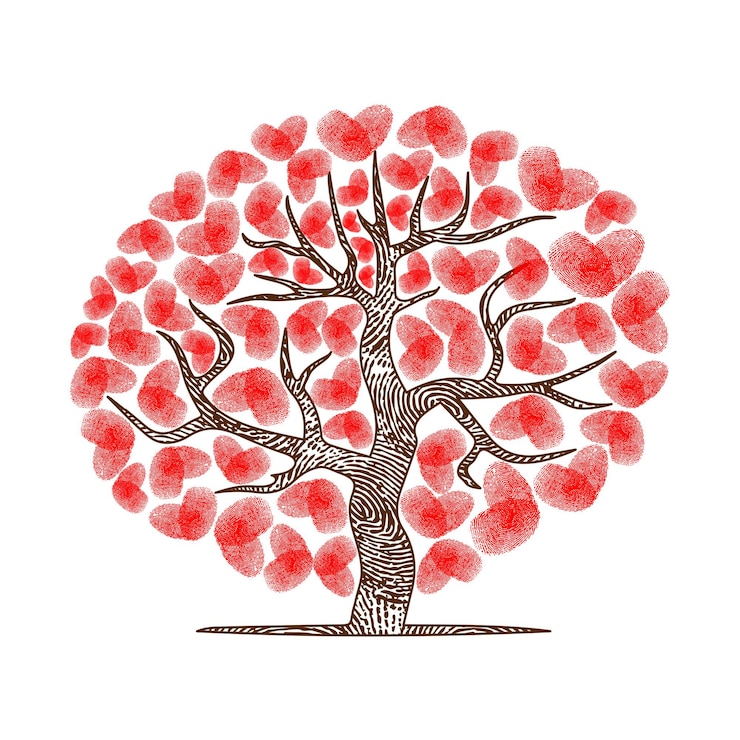 Vector abstract heart fingerprint tree silhouette ellipse