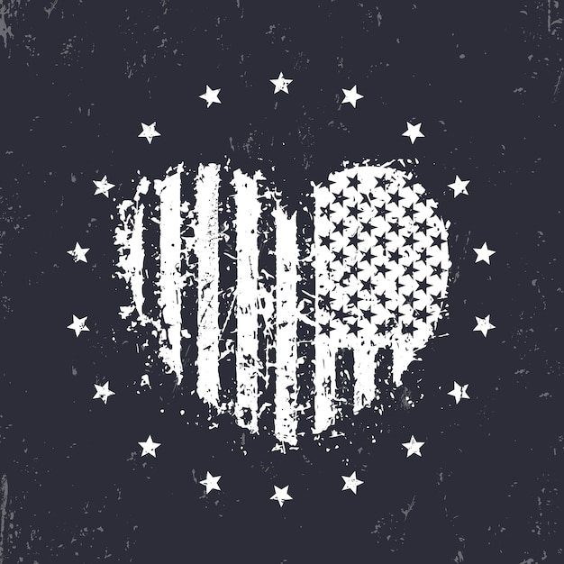 Abstract heart with american flag, patriotic sign, t-shirt print,  illustration