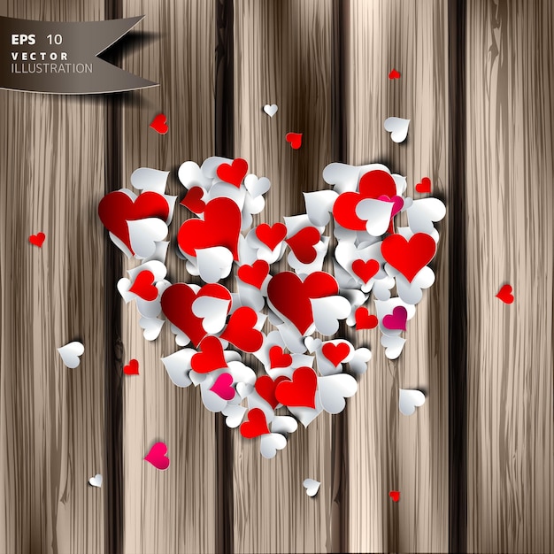 Abstract heart on wooden background abstract vector illustration with background