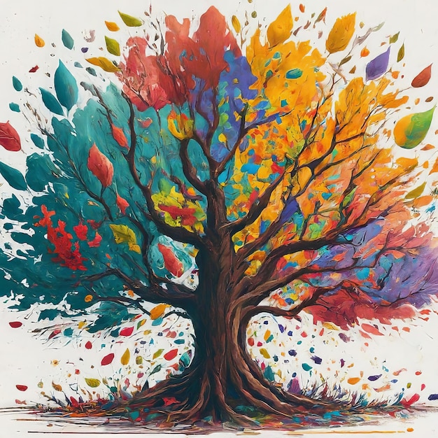 Vector abstract herfstboom op kleurrijke waterverf achtergrondabstract herfst boom op kleurrijk waterco