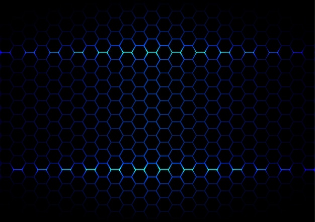 Abstract  hexagon blue ligth technology on black color background