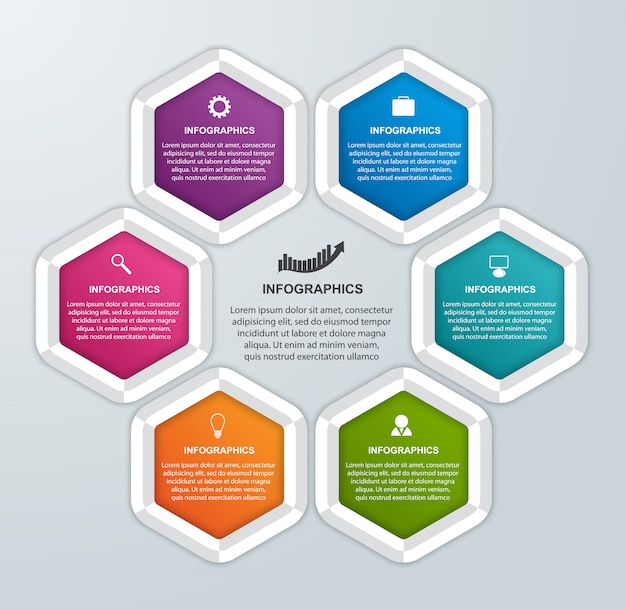 Abstract hexagon business options infographics template.