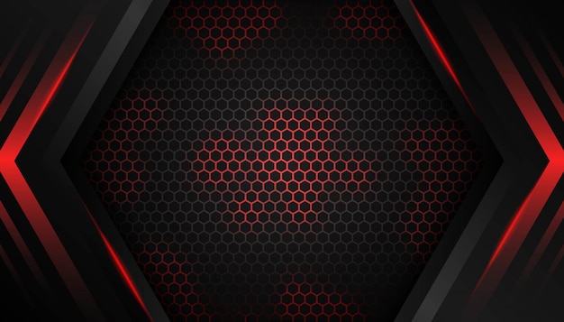 Vector abstract hexagon red light on dark background.