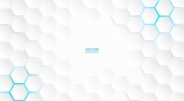 Abstract. hexagon white background , blue light and shadow. vector.