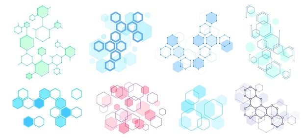 Abstract hexagonal structure. Futuristic composition, geometric hexagon network structures and honeycomb   illustration set.