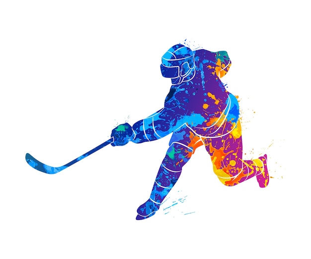 Абстрактный хоккеист из всплеска акварелей. иллюстрация красок.