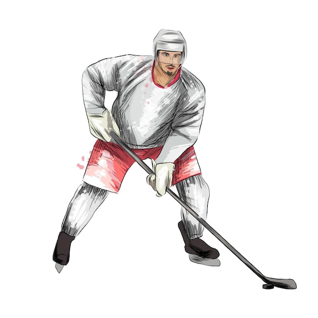 Вектор Абстрактный хоккеист из всплеска акварелей цветной рисунок реалистичный зимний спорт