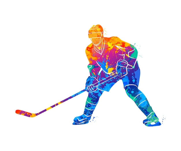 Abstract hockey player from a splash of watercolors.  illustration of paints.