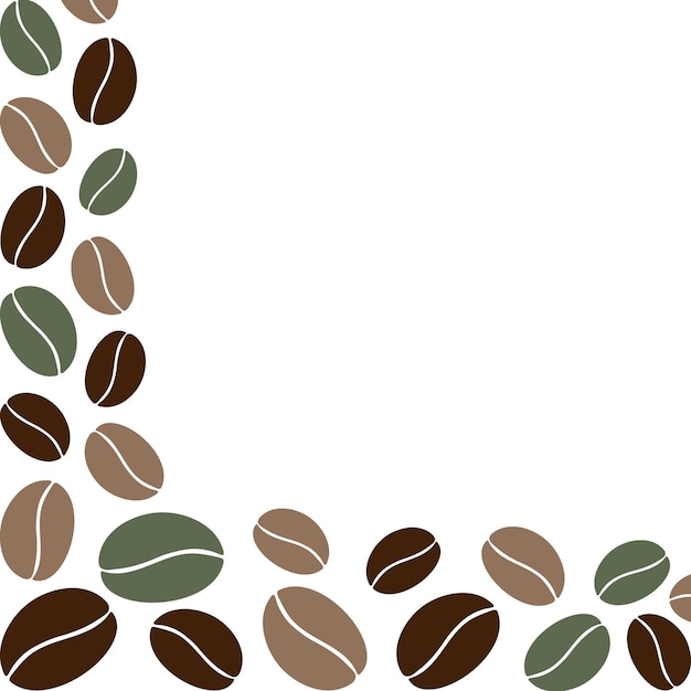 Abstract hoek frame van gemengde koffiebonen verschillende grootte en kleur trendy groene en bruine copyspace