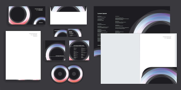 Vector abstract holographic circles modern corporate business identity stationary