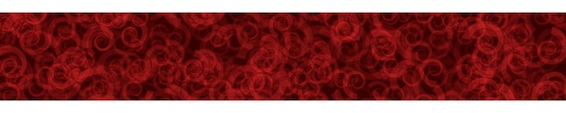 Abstract horizontal banner or background of randomly distributed translucent spirals with outlines in red colors.