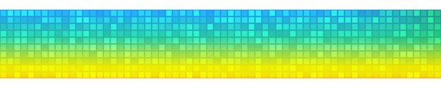 Banner orizzontale astratto o sfondo di piccoli quadrati o pixel nei colori azzurro e giallo