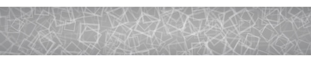 Abstract horizontal banner of randomly arranged contours of squares on gray background