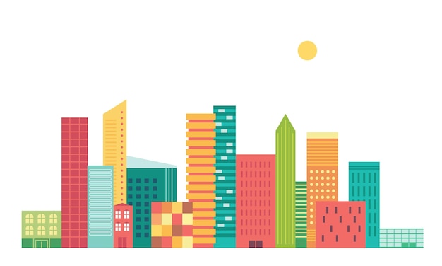 abstract horizontal banner with city buildings town landscape illustration