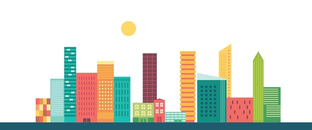 abstract horizontal banner with city buildings town landscape illustration