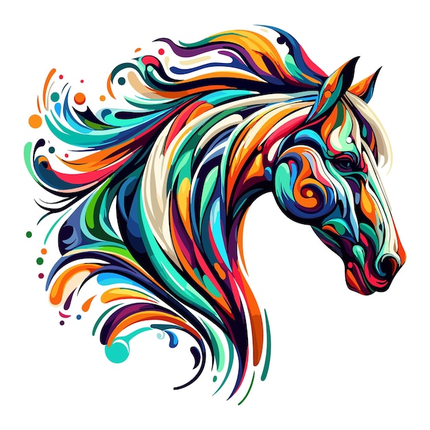 Abstract horse head multicolored paints colored drawing vector illustration