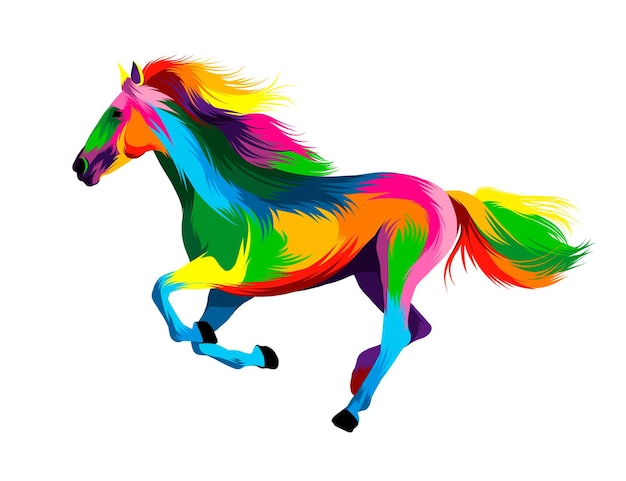 Vector abstract horse running at a gallop from multicolored paints colored drawing vector illustration