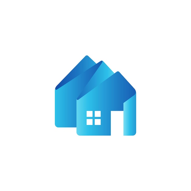 Casa astratta logo 3d in colore blu sfumato