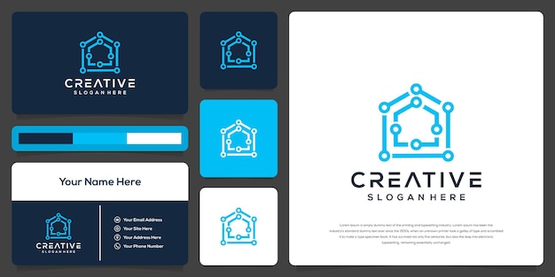 Абстрактный дом с шаблоном логотипа технологии и визитной карточкой