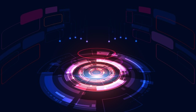 Abstract HUD-portalen teleporteert Circle Digital Circuit Concept Light Circle Network Blue