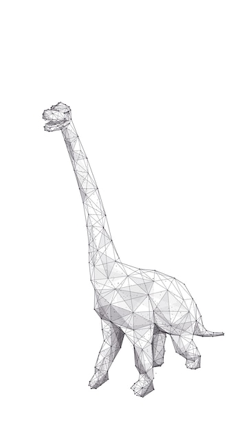 Вектор Абстрактный огромный трехмерный брахиозавр с длинной шеей на белом фоне низкополигональный эскиз