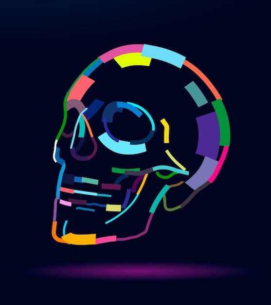 Cranio umano astratto da vernici multicolori disegno colorato illustrazione vettoriale di vernici